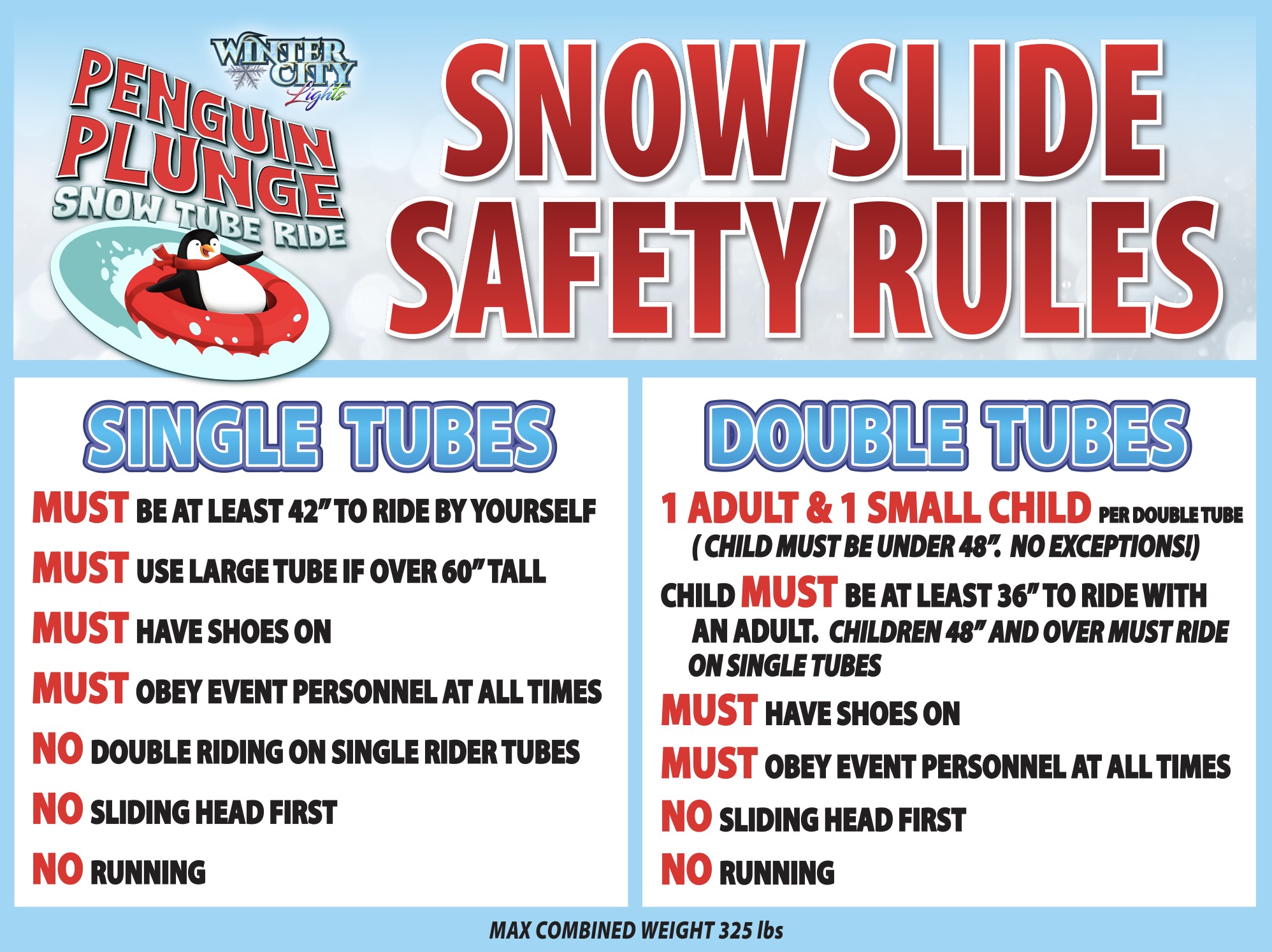 winter snow tubing ride rules